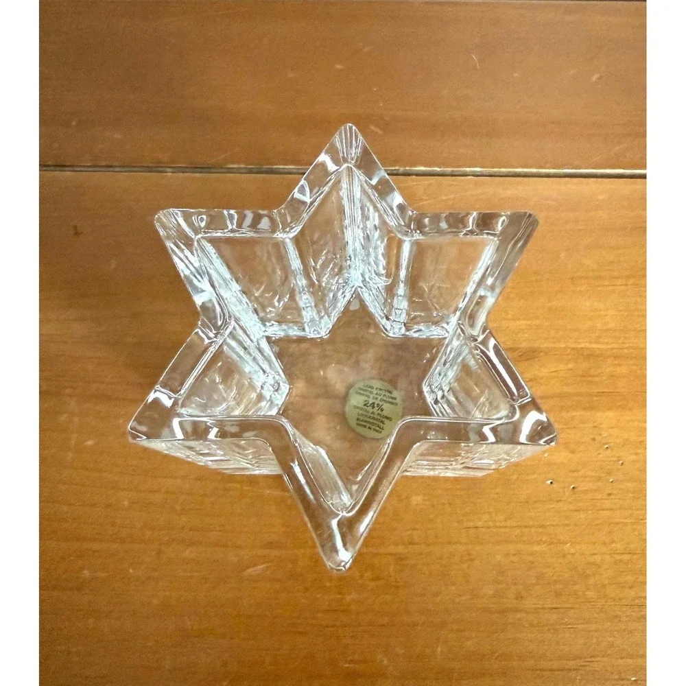 Royal Crystal Rock RCR Italy 24% Lead Crystal‎ Star Candle Holder Vase 3.25
